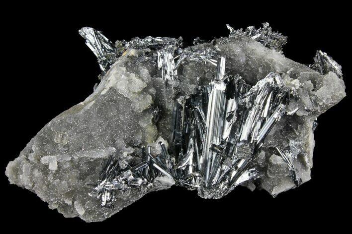 Metallic Stibnite Crystal Cluster with Quartz - China #97810
